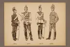 Plansch med uniform för Livregementets dragoner för åren 1746-1893, ritad av Einar von Strokirch.