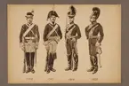 Plansch med uniform för Skånska dragonregementet för åren 1779-1825, ritad av Einar von Strokirch.