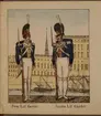 Miniatyrteckning med uniform för Svea livgarde och andra livgardet. Färgtryck i boken Miniatur-teckningar af åtskilliga swenska militair-uniformer, utgiven av Carl Theodor Löwstädt på 1820-talet.