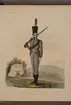 Plansch med uniform för jägare i finska armén, ritad av Frederic Eben i boken The Swedish Army, utgiven 1808.