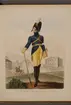 Plansch med uniform för Livdrabantkåren, ritad av Frederic Eben i boken The Swedish Army, utgiven 1808.