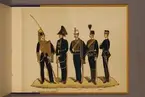 Plansch i färgtryck med uniform för Smålands husarregemente för åren 1807-1888. Ingår i planschsamlingen Svenska arméns och flottans officersmunderingar utgiven av P.B Eklund.