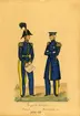 Akvarell med uniformsskiss av parad- och släpuniform för Ingenjörkåren 1828-33.