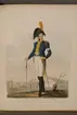 Plansch med uniform för Drottningens livregemente, ritad av Frederic Eben i boken The Swedish Army, utgiven 1808.