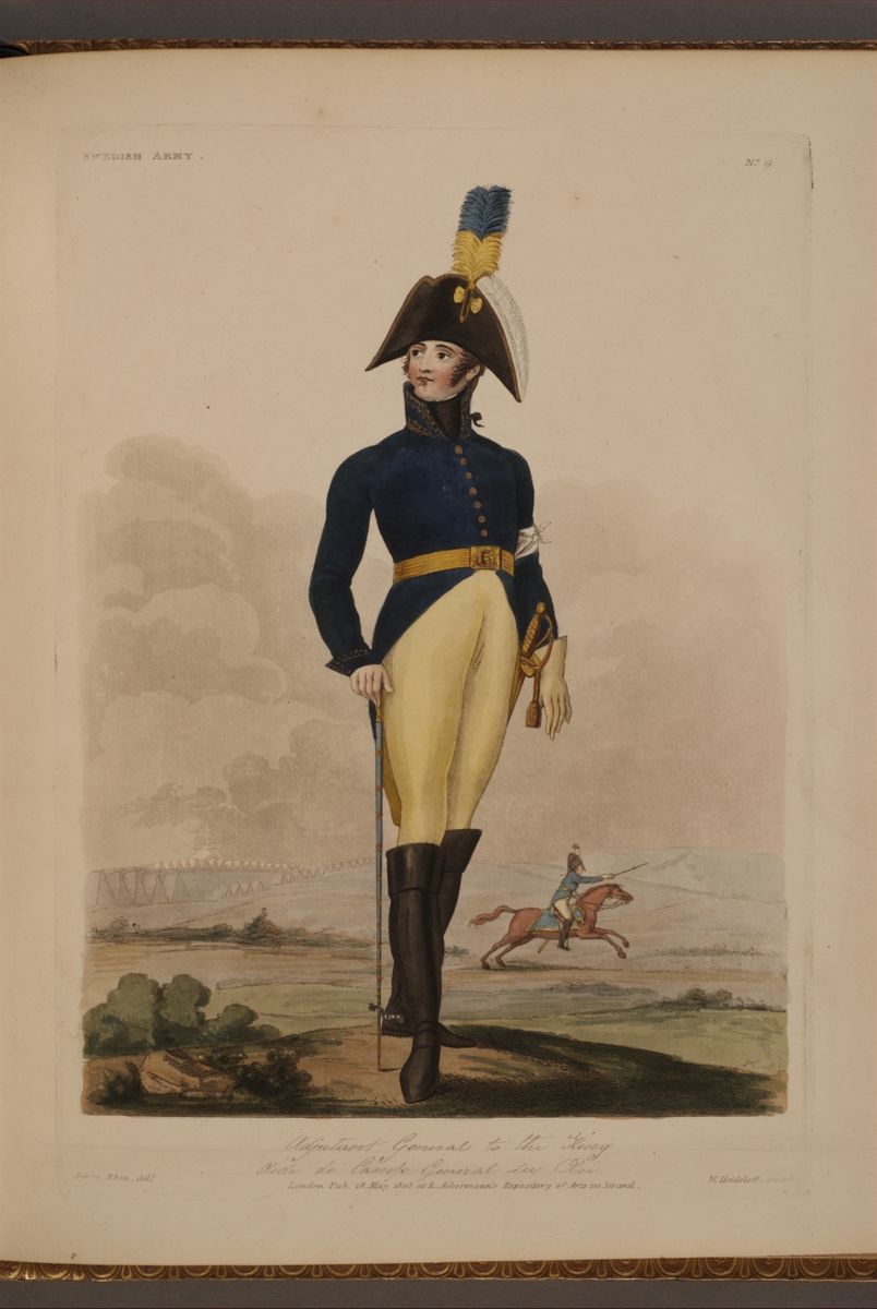 Plansch med uniform för Generaladjutant, ritad av Frederic Eben i boken The Swedish Army, utgiven 1808.