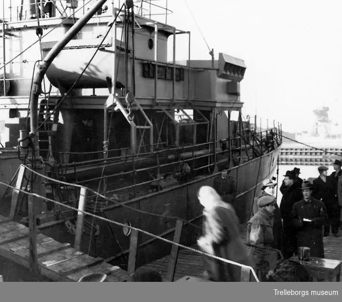 Världskrig, andra världskriget Judiska flyktingar embarkerar båt i Trelleborgs hamn 1947 negativ 70:2559.