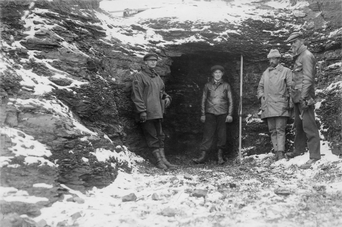 Sveagruvan. Skärpning i övre kolhorisonten å de Geers berg, nordsidan. Spetsbergen. Inkom 1931