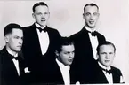 Dansband. Eugen Ranes ensemble på kuranstalten Mösseberg 1935. Från vänster: Stig Rybrant piano, Johannes Andersson sax, Gunnar Nilsson fiol, kapellmästare Sven Bernström fiol, Nils Holm cello.