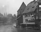 Skioptikonbild med motiv från Nürnberg. Hus vid floden Pegnitz.
Bilden har förvarats i kartong märkt: Nürnberg. IV.