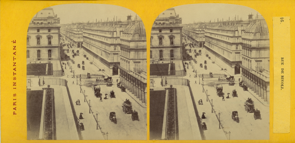 Stereobild med motiv från gatan Rue de Rivoli, Paris.
