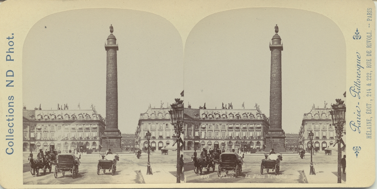 Stereobild med motiv från torget Place Vendôme med monumentet Colonne Vendôme, Paris.