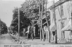 Järnvägsgatan från Trekanten mot norr, kv. Hjorten (numera Kronhjorten).