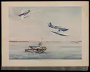 Plansch efter akvarell med motiv av glidflygplan. Brittska troféteamet för Schneider glidflygplan.