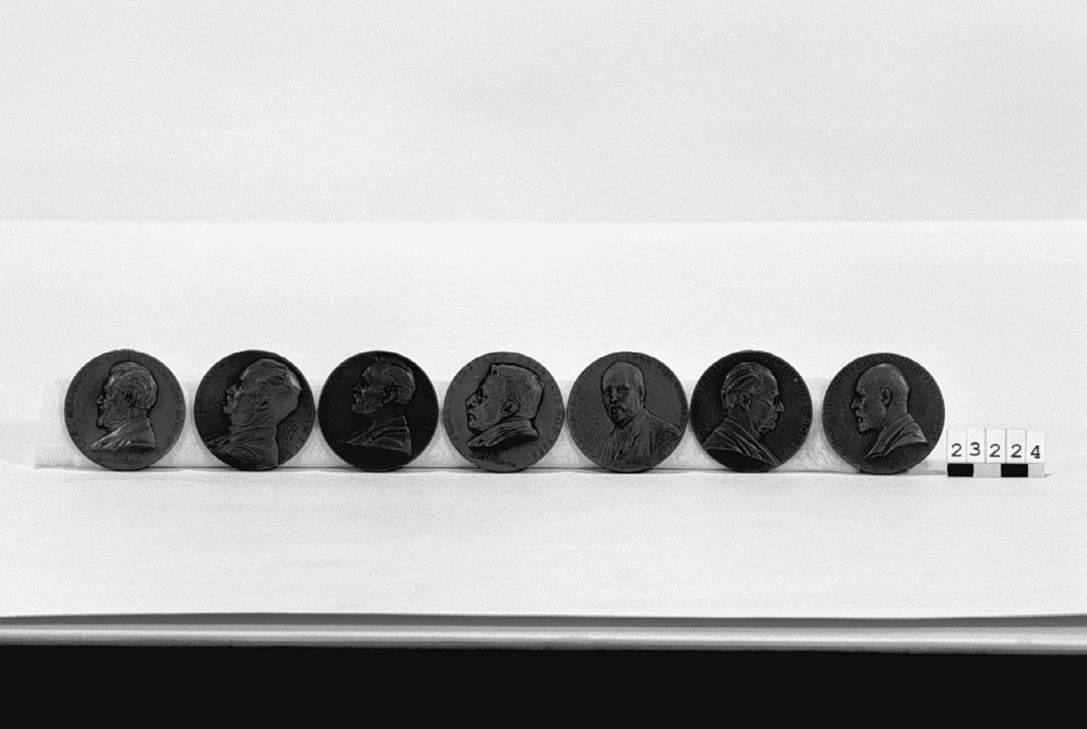 Medaljer i brons. Präglade för Ingenjörsvetenskapsakademien till dess högtidssammankomster. Omfattar åren 1924-1937. Följande personer avbildas: 1924 Gustaf de Laval, 1926 Alfred Nobel, 1928 Jonas Wenström, 1929 Fredrik Wilhelm Thorsson, 1931 Lars Magnus Ericsson, 1933 Alexander Lagerman, 1937 Johan August Brinell.