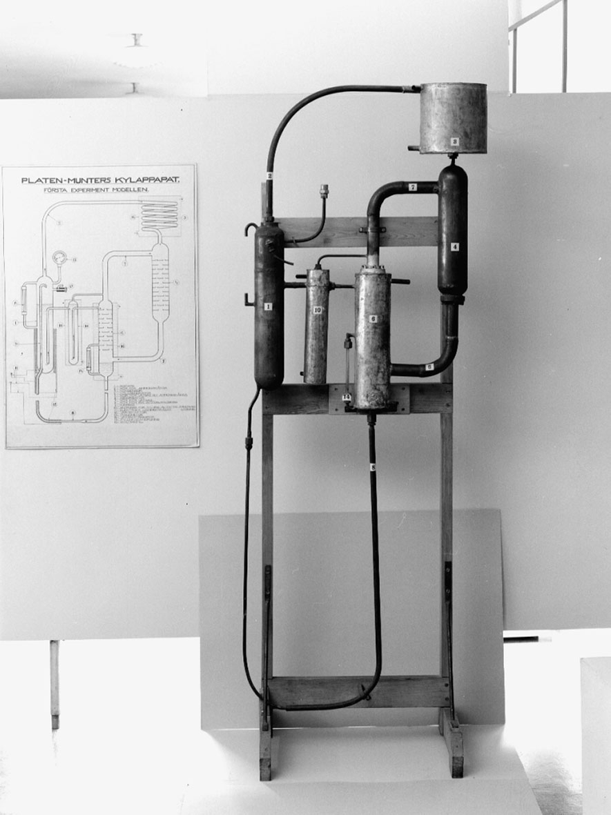 Experimentmodell till kylmaskin enligt Platen-Munters.
Tillbehör: Tillhörande ritning (realnr 1700, TM3479).