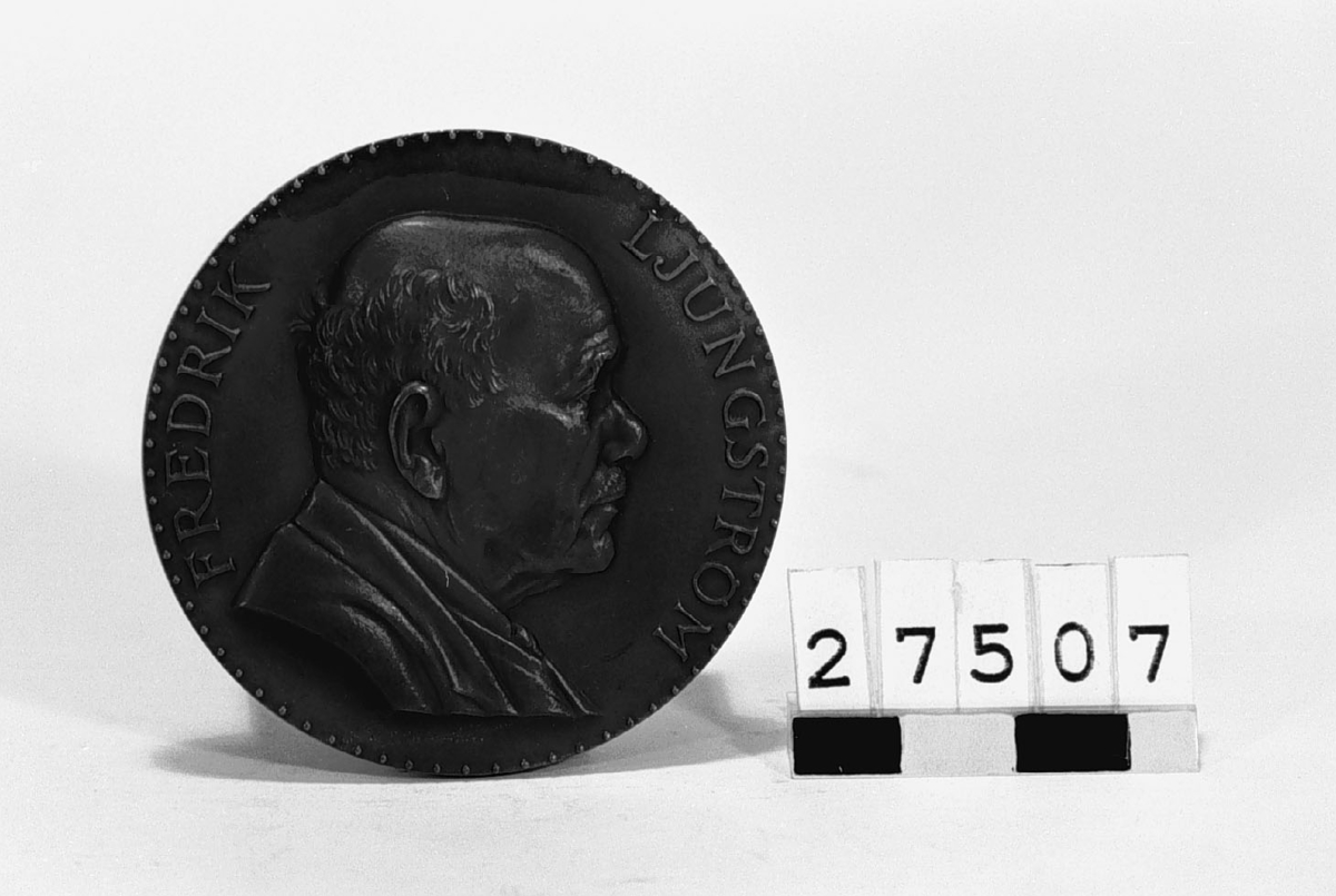 Medalj i brons till minne av Dr-Ing. Tekn. Hedersdoktor Fredrik Ljungström, präglad av Svenska Rotor Maskiner AB., efter original signerat Leo Holmgren 1956. Åtsidan: porträtt, höger profil, text "Fredrik Ljungström". Frånsidan: Två manliga figurer med fackla och slöja mot bakgrund av rotormaskin, text: "Rotorn återför till luften den flyende värmen".