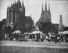 Skioptikonbild med motiv av vy från Erfurt. Torget framför Domen och Severi Kirche med kyrkan och katedralen i bakgrunden.

Bilden har förvarats i kartong märkt: Resan 1907. Erfurt 7. Eisenach 1. 17. Text på bild: 