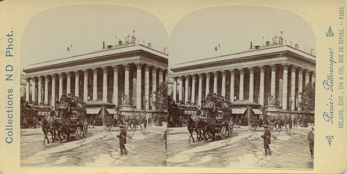 Stereobild med motiv av börshuset, La Bourse (Palais Brongniart), Paris.