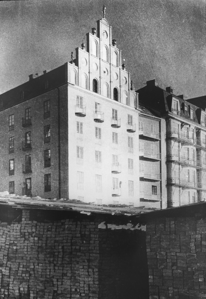Bild från Ingenjör P. Wretblads material för Bygge och Bo-utställningar.
Hus vid Norr Mälarstrand, Kungsholmen, Stockholm.