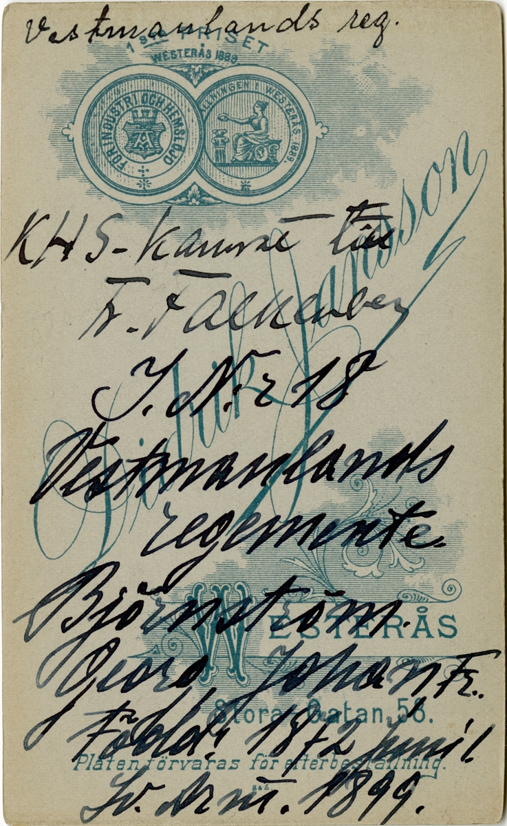 Porträtt av Georg Johan Fredrik Björnström, officer vid Västmanlands regemente I 18.