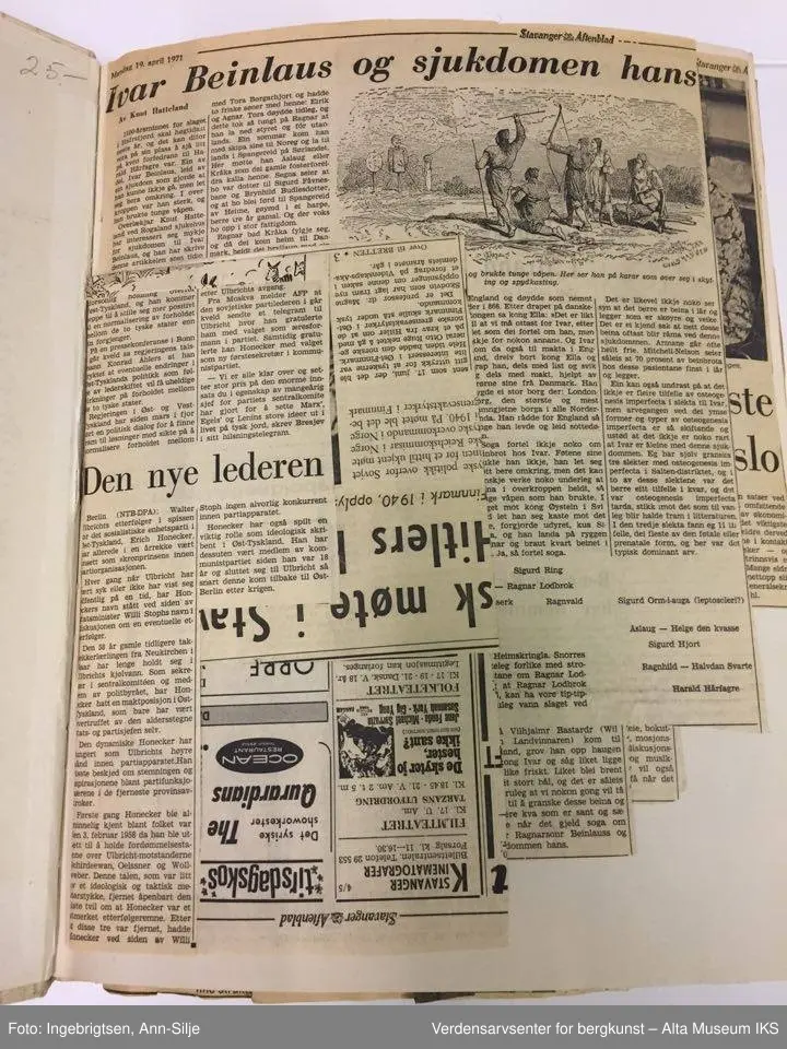 Form: Folioformat. Utklippsbøker som inneholder avisutklipp med delvis innlimte og delvis løse klipp. Utklippene omhandler verden, Norge generelt og Alta og omegn. A), B) gråmelert perm, C) grønnmønstret perm/grønn rygg.