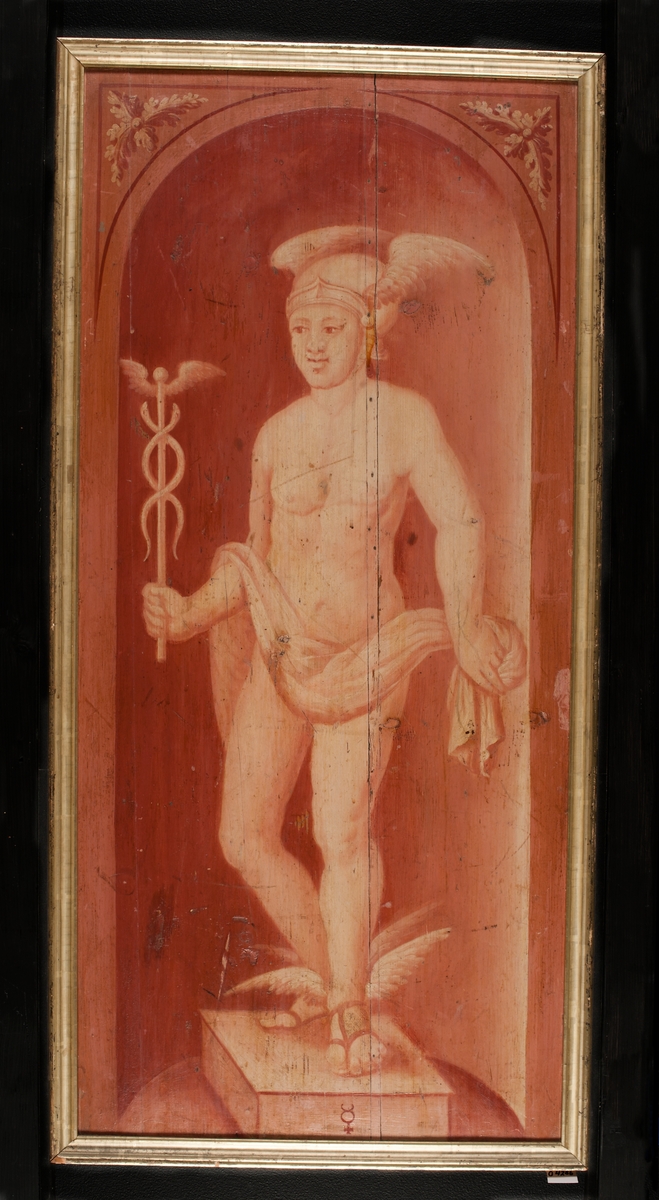 Helfigur av Merkurius med stav och bevingade fötter, av Desprez. Målad av Ehrenstrahl.