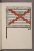 Avbildning i gouache föreställande fana tagen som trofé av svenska armén. Den avbildade fanan finns inte bevarad i Armémuseums samling.