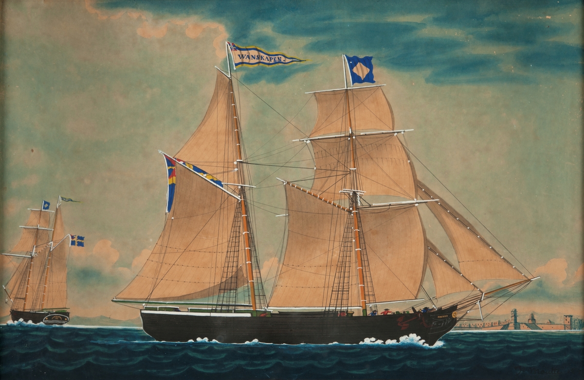 "Skonert Wänskapen från Norrköping. N.M. Röejter 1850". (Jfr S 1504.)
Fartyget under alla segel med vinden på styrbords låring visande lovarts sida.
På gaffeln svensk flagga med unionsmärke. Till vänster samma fartyg liggande för babords halsar.
Enligt Sveriges skeppslista 1850 - 1854 var befälhavaren O. M. Röjter, redaren J. Ringborg