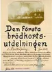 Den första brödkortsutdelningen i Falköping januari 1917. Sittande från vänster: Stadskamrer Ahrne, rådmannen Cedermark, och Håård, handl. Fredrik Westlin, Fruarna Anna Hultén, född Hansson, och Iris Gunterberg född Schöldström.  Stående från vänster: Adv. Rydner, Stationförman Bergsten, Fröken Anna Gustavsson, fastighetsäg. Anders Larsson, snickare L.J. Jungblom, skräddaremästare M. Silwén, arb. Karl Strutz, Levin Johansson, poliskonstapel Ljung.