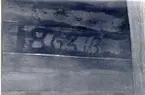 S:t Olofs kyrka. Troligen årtal för målning av torntaket. Samma färg fanns på visartavlorna på en zinkbeklädning, varöver senare, troligen 1919, pålagts en kopparbeklädning.