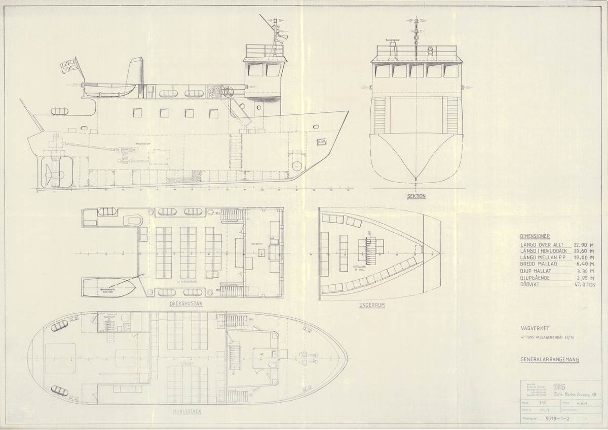 Generalarrangemang för 47 tons passagerarbåt 63/76.