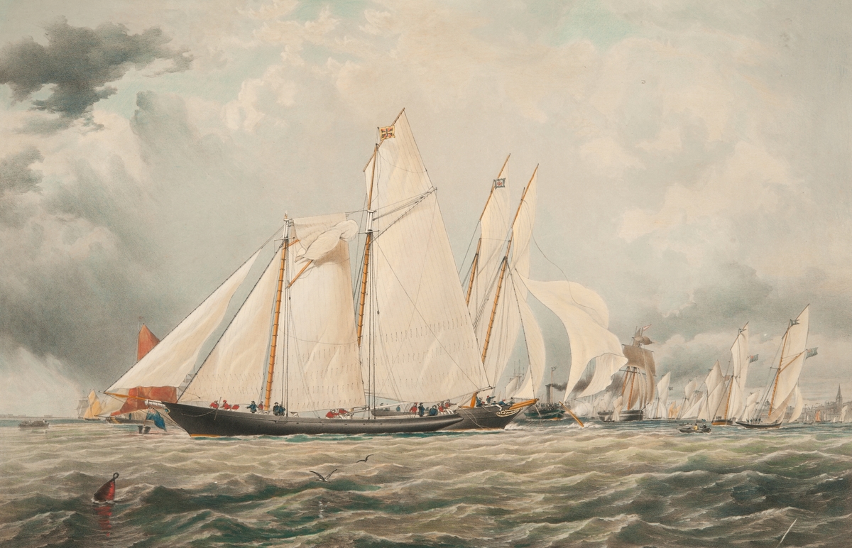 Segelregatta i engelska vatten. SVERIGE, vinnaren av the Royal Thames Yacht Club match 1 juni 1853/ The 100 Guiness Cup, Cork, 1853.