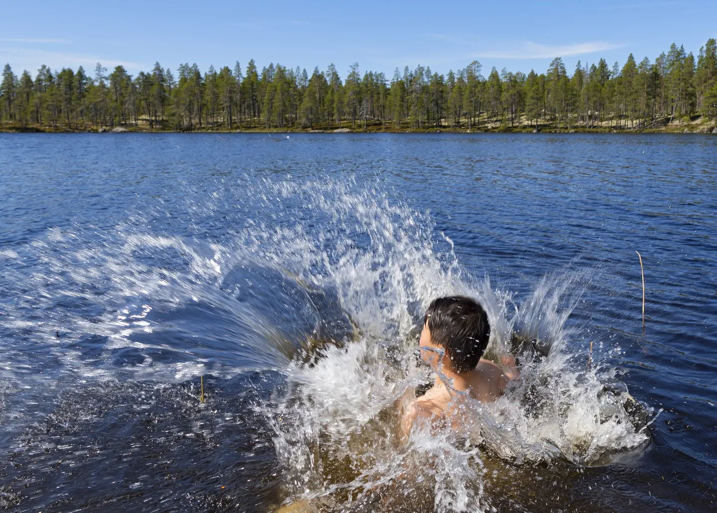 Gutter bader og leker fra fiskebrygga.