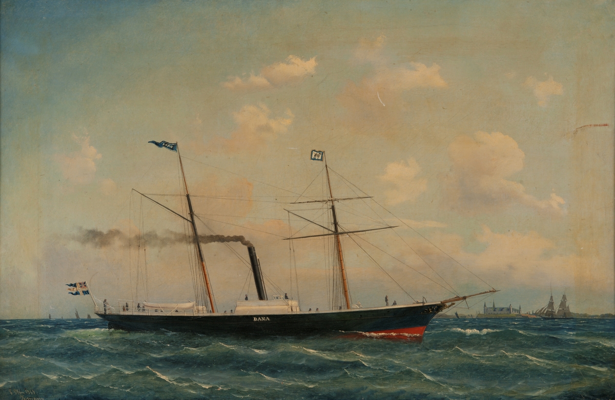 Föreningsflagga vit med blå bård och numret 176 i mitten.