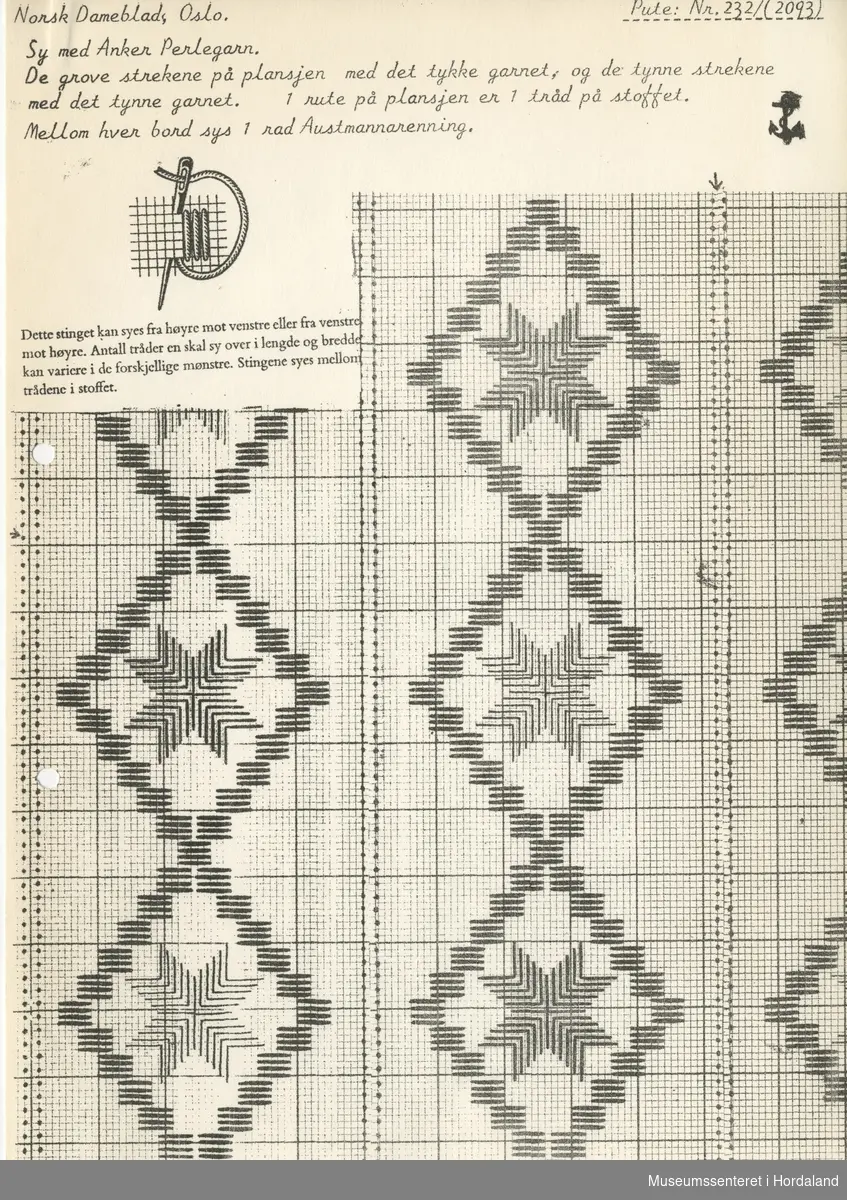 Trykt mønsterark i A4-format til brodert tekstil.