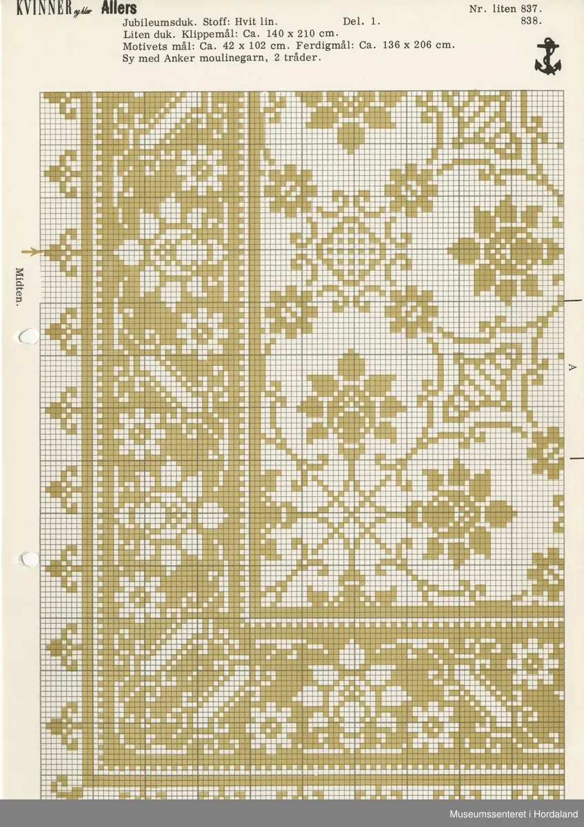 Trykt mønsterark i A4-format til brodert tekstil.