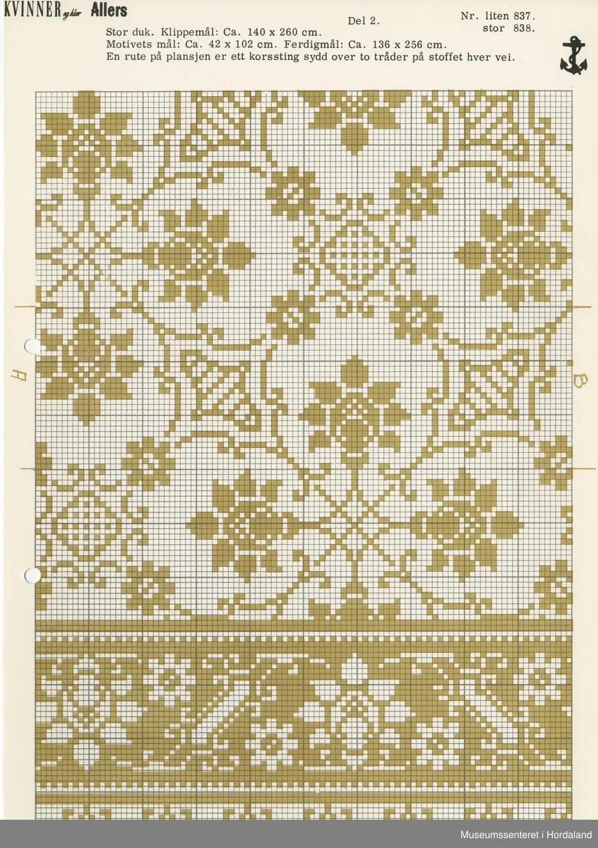 Trykt mønsterark i A4-format til brodert tekstil.