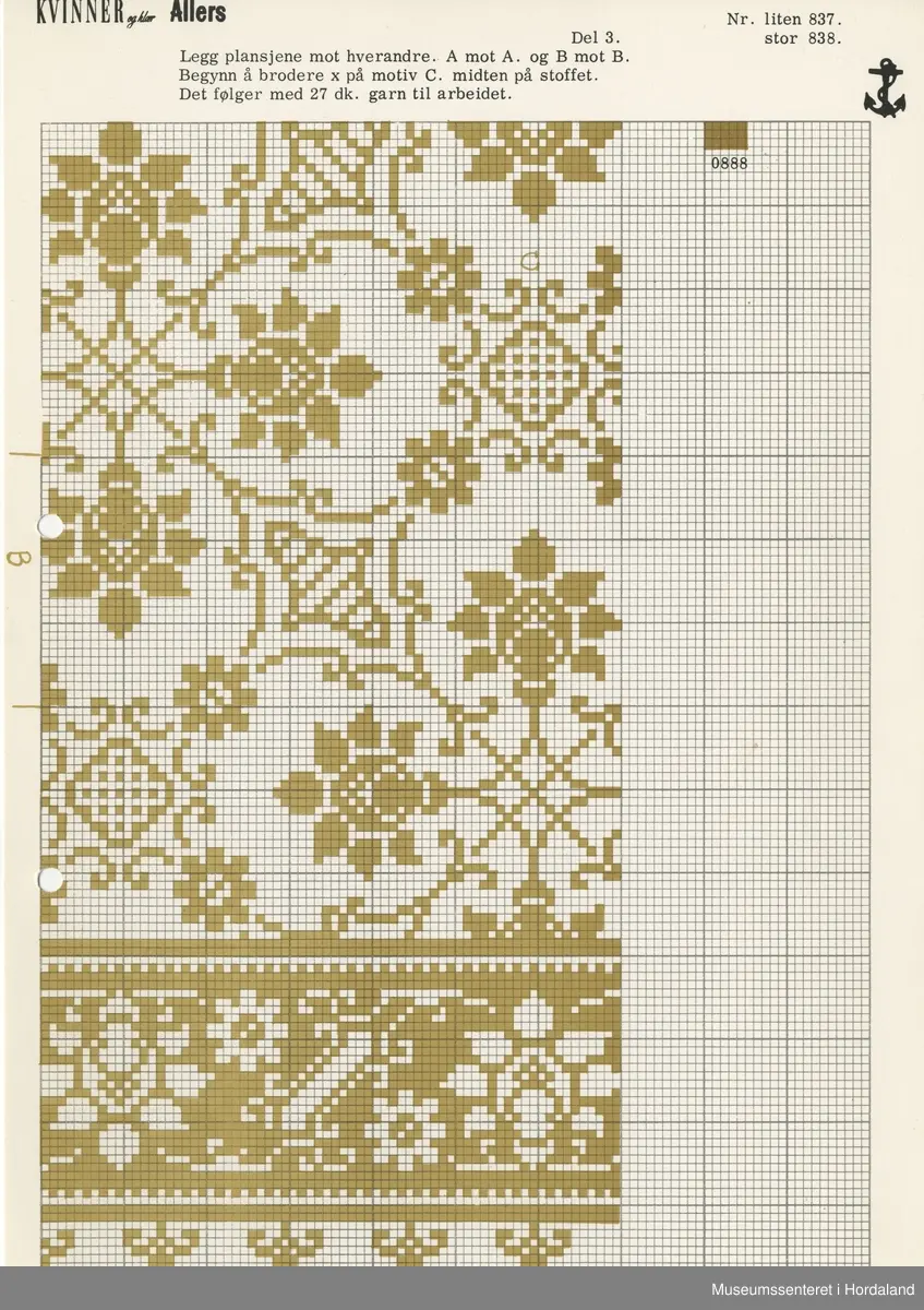 Trykt mønsterark i A4-format til brodert tekstil.