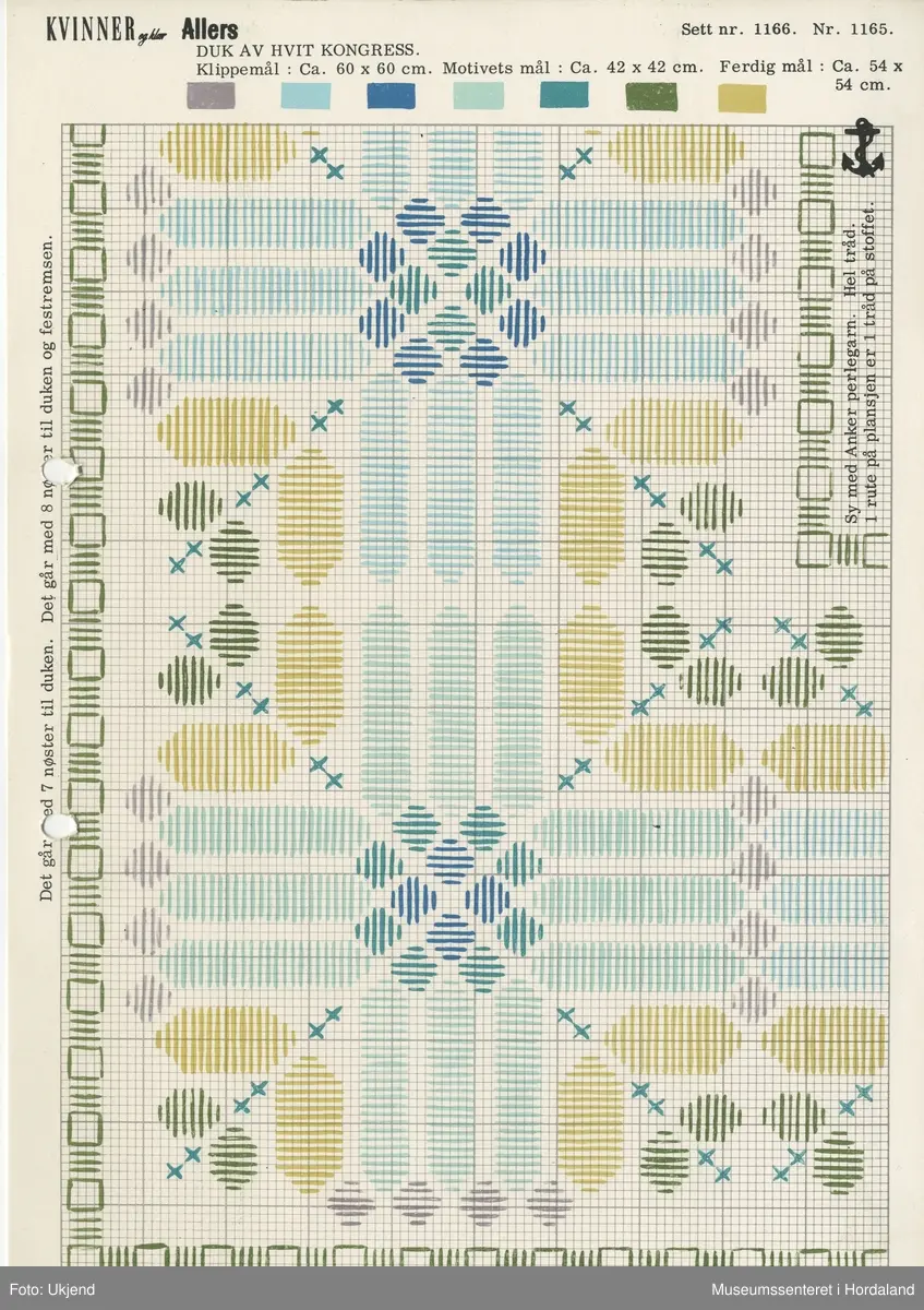 Trykt mønsterark i A4-format til brodert tekstil.