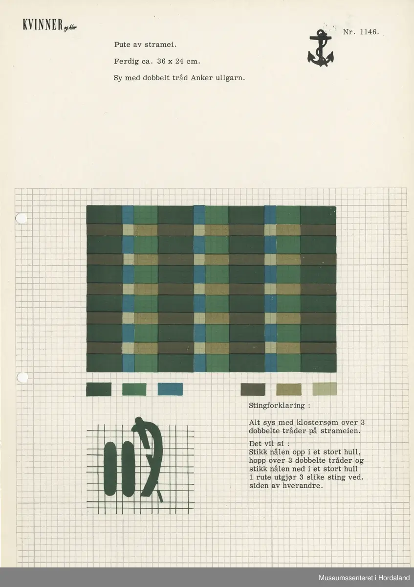 Trykt mønsterark i A4-format til brodert tekstil.