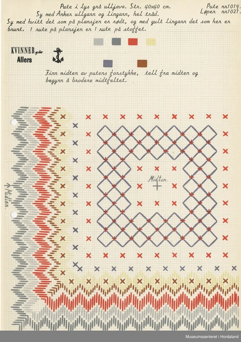 Trykt mønsterark i A4-format til brodert tekstil.