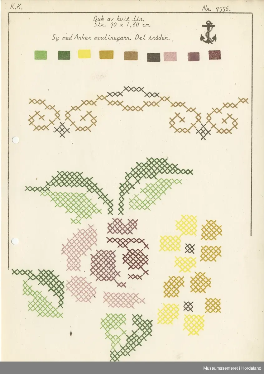 Trykt mønsterark i A4-format til brodert tekstil.