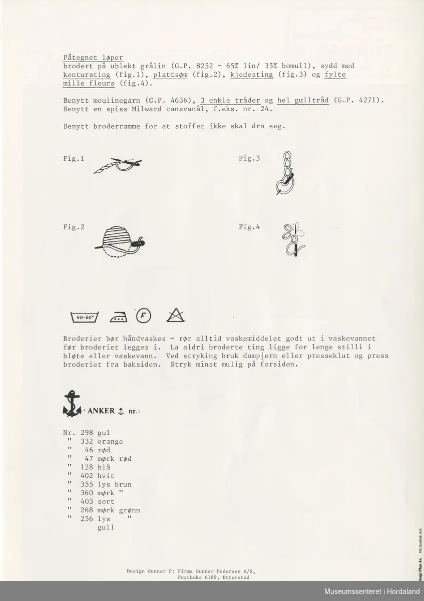 Trykt mønsterark i A4-format til brodert tekstil.