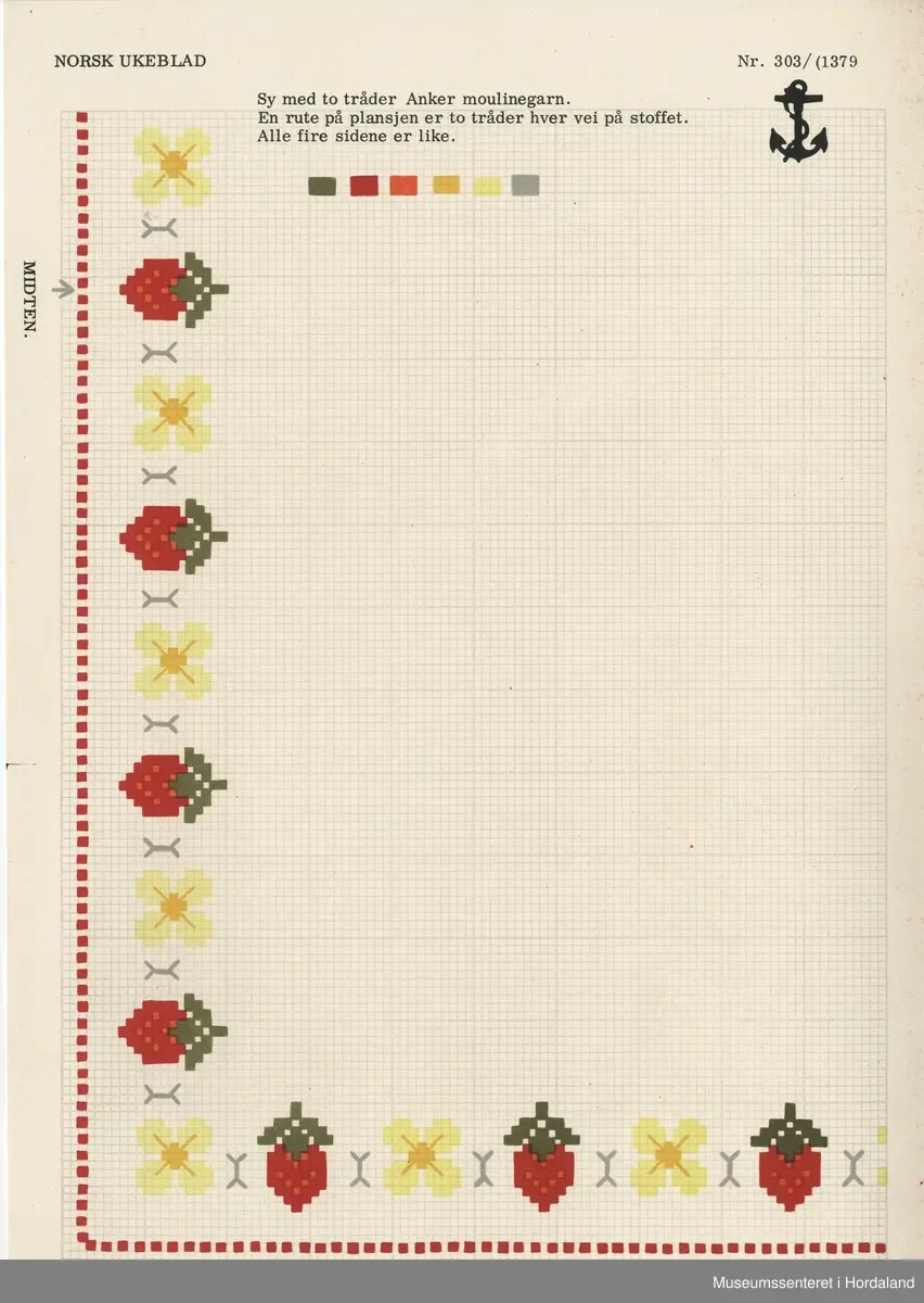 Trykt mønsterark i A4-format til brodert tekstil.