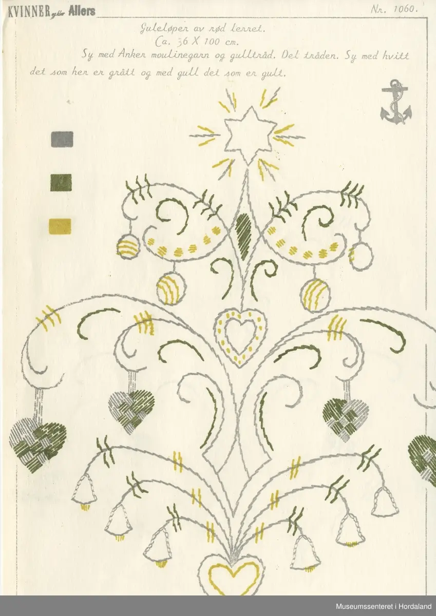 Trykt mønsterark i A4-format til brodert tekstil.