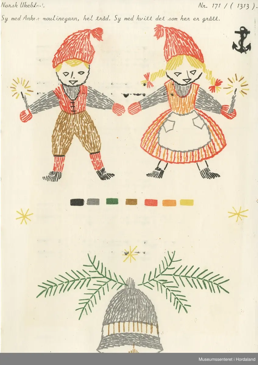 Trykt mønsterark i A4-format til brodert tekstil.