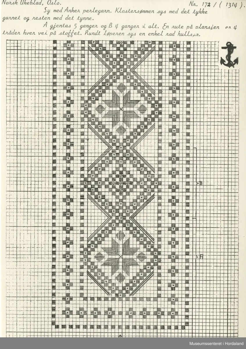 Trykt mønsterark i A4-format til brodert tekstil.