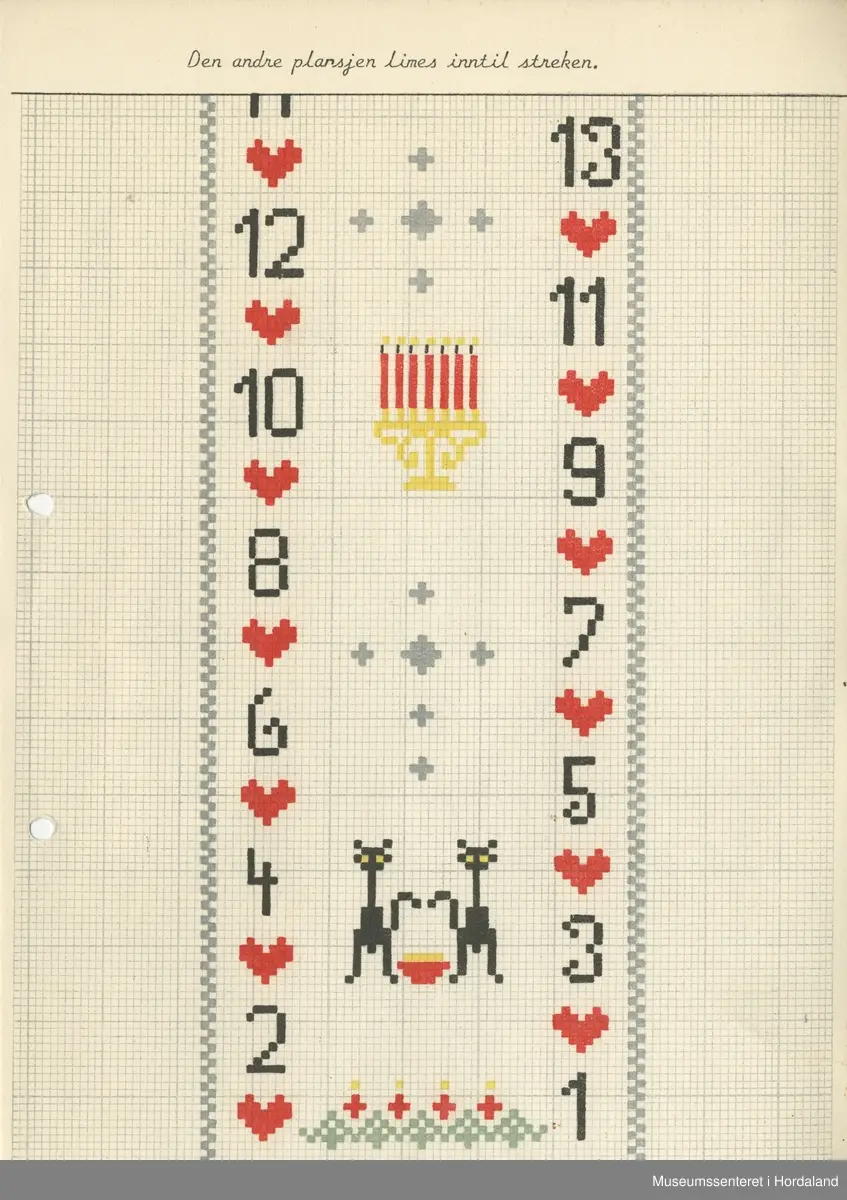 Trykt mønsterark i A4-format til brodert tekstil.