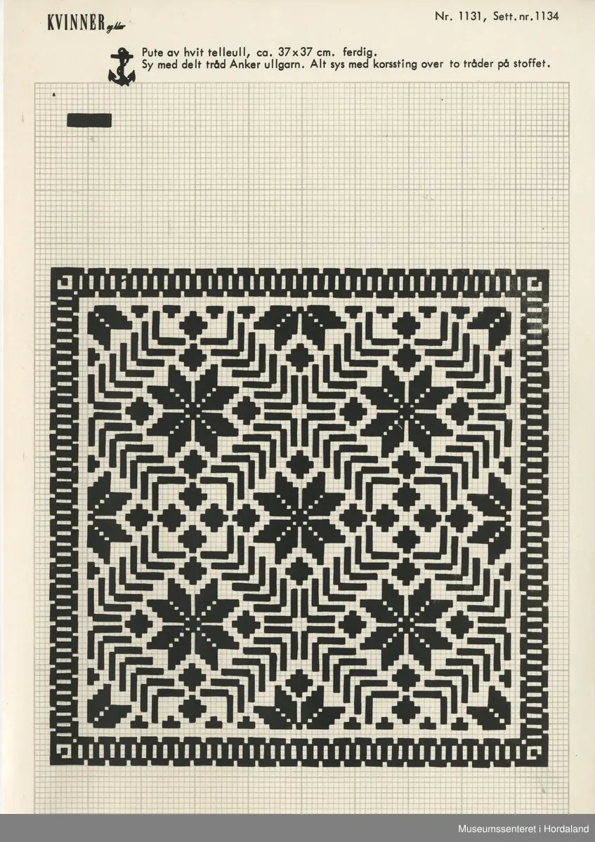 Trykt mønsterark i A4-format til brodert tekstil.