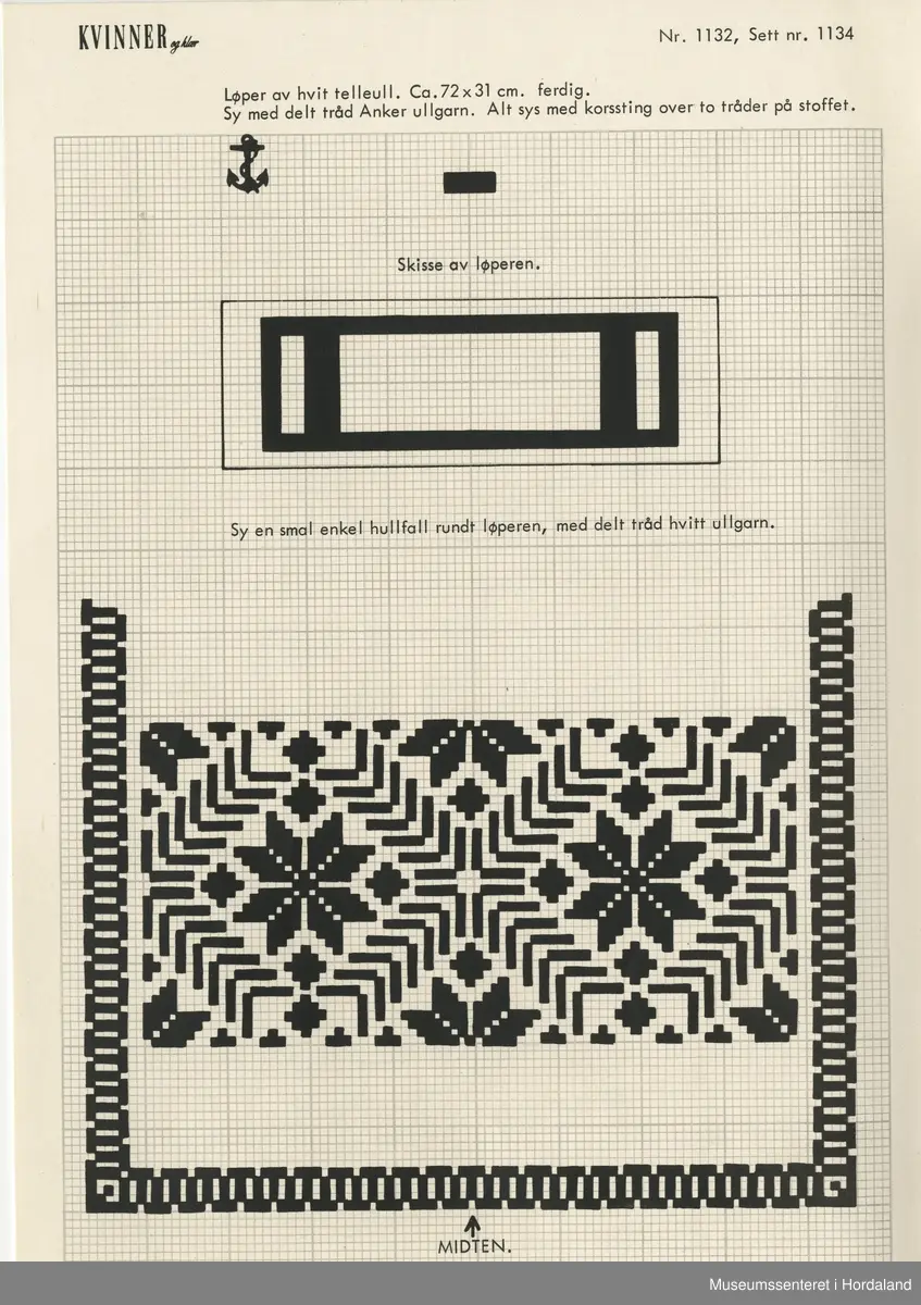 Trykt mønsterark i A4-format til brodert tekstil.